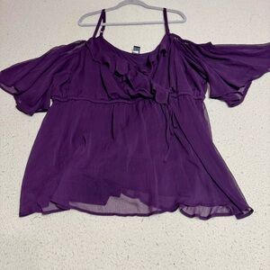 Torrid Purple Ruffled Blouse with Cold-Shoulder Cutouts